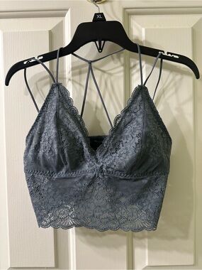 Hollister Charcoal Lace Bralette with Strappy Back